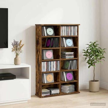 vidaXL CD Kast Gerookt eiken 60 x 17 x 92 cm Bewerkt hout, Huis en Inrichting, Woonaccessoires | Cd- en Dvd-rekken, Verzenden