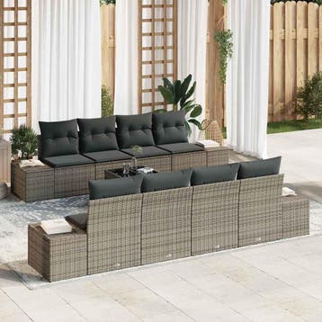vidaXL Tuinbank Set 8 st Grijs poly rattan, Verzenden, Nieuw