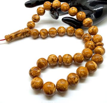 Tesbih en ambre baltique à motif blanc, perles de prière,