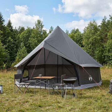 vidaXL Tipi Tent 6-persoons Bruin Grijs Polyester en Staal, Caravans en Kamperen, Verzenden, Nieuw