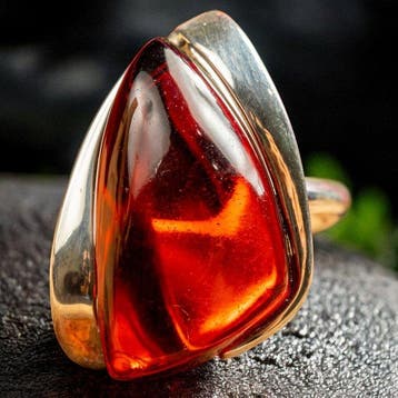 Cognac-amber zilveren ring – eenvoudige en verfijnde