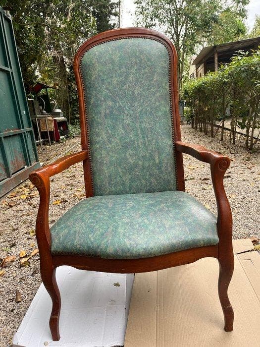 Fauteuil - brug skaï reptiel groenblauwachtig - Verzilverd, Antiquités & Art, Curiosités & Brocante