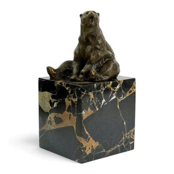 Sculpture, Seated Polar Bear - 20 cm - Bronze, Marbre