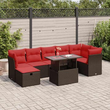 vidaXL 8-delige Loungeset met kussens poly rattan bruin, Verzenden, Nieuw, Loungeset