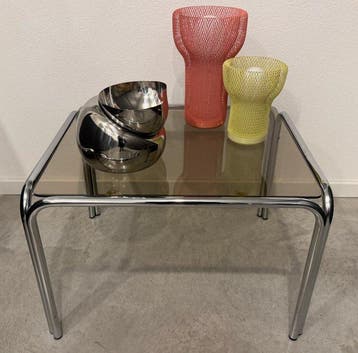 Bijzettafel - Metaal - Rookglas Chroom 70er