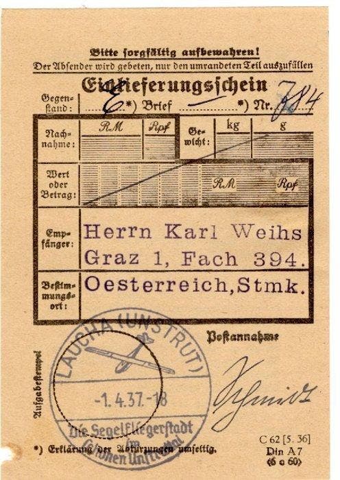 Duitse Rijk 1937 - Laucha, de stad van de zweefvliegers., Postzegels en Munten, Postzegels | Europa | Duitsland