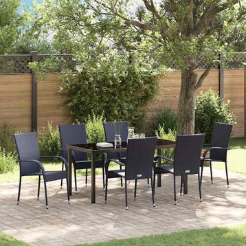 vidaXL Tuin Eettafel Set 7 pcs Zwart Gepoedercoat staal, Verzenden, Nieuw