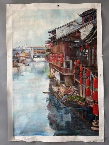 Oil painting on canvas  Jiangnan Water Town  -