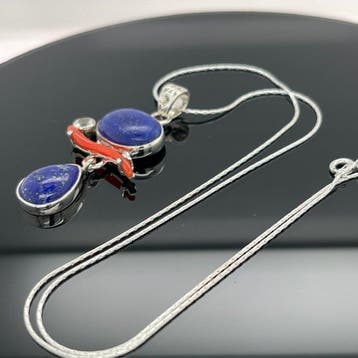 Zilver - Hanger - lapis lazuli-koraal-kwarts