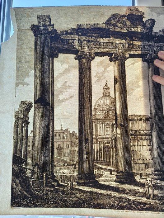 Luigi Rossini (1790–1857) - Veduta dellinterno del Tempio, Antiquités & Art, Antiquités | Autres Antiquités
