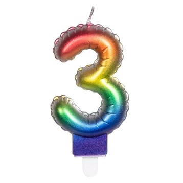Regenboog Kaars 3 Jaar 8cm, Verzenden