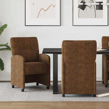 vidaXL Eetkamerstoelen met wielen 2 st Faux suede leer Bruin, Verzenden