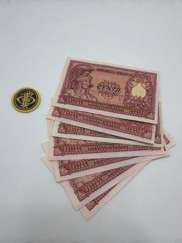 Italië. - 7 x 100 Lire Lire 1951 Italia Elmata - Gigante, Postzegels en Munten