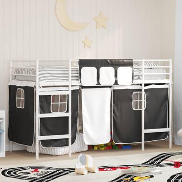 vidaXL Bunkbed voor kinderen met gordijnen Wit en Zwart 100, Huis en Inrichting, Verzenden, Nieuw
