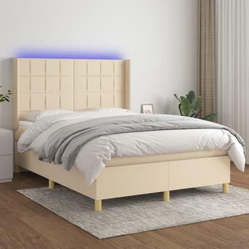 vidaXL Boxspring met matras en LED stof crèmekleurig 140x200, Verzenden
