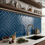 Wandtegel Blauw 7,5x30cm (Muurtegels, Afbouwmaterialen), Doe-het-zelf en Bouw, Nieuw, 20 tot 40 cm, 10 m² of meer, Wandtegels