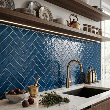 Wandtegel Blauw 7,5x30cm (Muurtegels, Afbouwmaterialen), Nieuw, 20 tot 40 cm, 10 m² of meer, Wandtegels