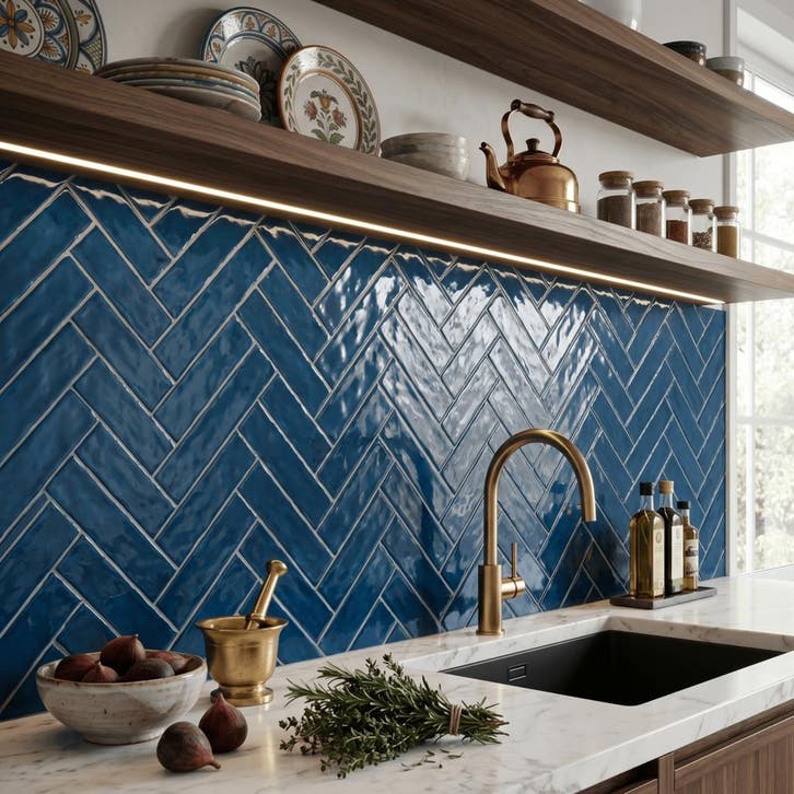 Wandtegel Blauw 7,5x30cm (Muurtegels, Afbouwmaterialen), Doe-het-zelf en Bouw, Tegels, Minder dan 20 cm, 20 tot 40 cm, 10 m² of meer