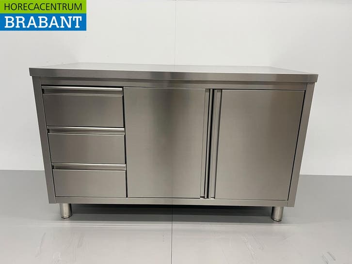 HCB RVS Werkkast Kast Werktafel 2 klapdeuren en 3 laden 140, Articles professionnels, Horeca | Mobilier & Aménagement, Enlèvement ou Envoi