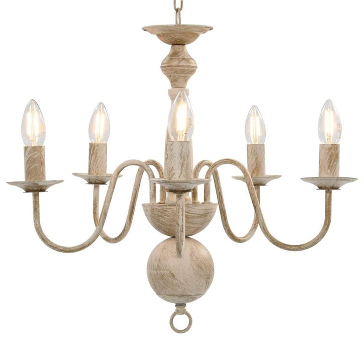 vidaXL Kroonluchter 5xE14 antiekwit, Maison & Meubles, Lampes | Lustres, Envoi