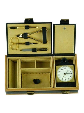 Reisset met toiletartikelen - Leder, Hout, Metaal - Solingen