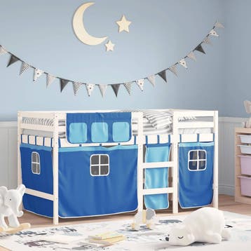 vidaXL Kinderhoogslaper met gordijnen 90x190 cm grenenhout, Verzenden, Nieuw
