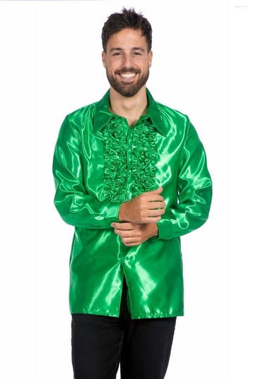 Disco Blouse Ruches Donkergroen, Verzenden, Nieuw