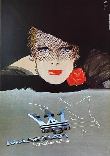René Gruau - MASERATI - La tradizione italiana - Donna I -, Antiquités & Art