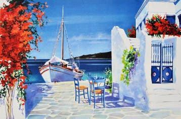 André Savy (XX) - Bâteau de pêche à Santorin