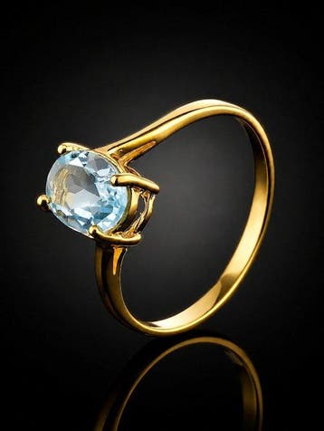 Luchtblauw Topaas Ring - Goudgeplateerd 925 Sterling Zilver