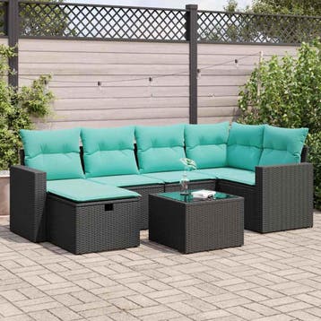 vidaXL 7-delige Loungeset met kussens poly rattan zwart, Verzenden, Nieuw, Loungeset