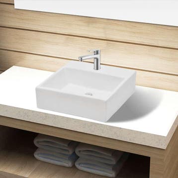 vidaXL Wastafel met kraangat vierkant keramiek wit, Doe-het-zelf en Bouw, Sanitair, Verzenden, Nieuw