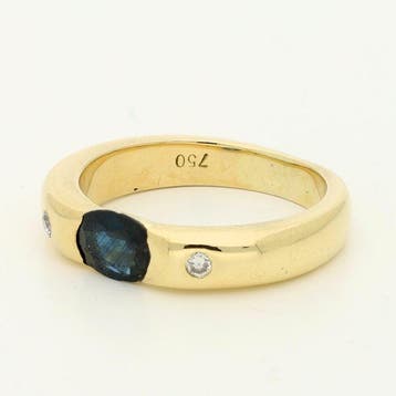 Bague - 14 carats Or jaune Saphir - Diamant, Nieuw
