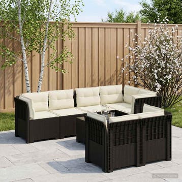 vidaXL 7-Zits Tuinbank met Kussens Rattan Look PP Antraciet, Verzenden