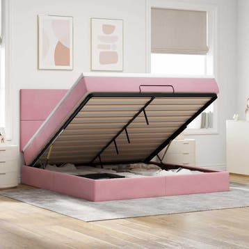 vidaXL Ottoman bed met matrassen 160x200cm fluweel roze, Verzenden