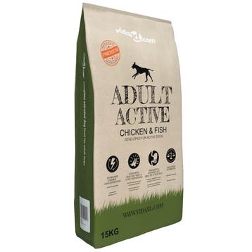 vidaXL Premium hondenvoer droog Adult Active Chicken & Fish, Verzenden