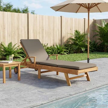 vidaXL Ligstoel met kussen 100% Polyester Solid-Teak, Verzenden, Nieuw
