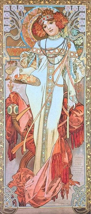 Marie Alphonse Mucha - “Autumn II, 1900”. Gesigneerd in de