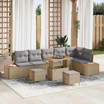 vidaXL Tuinbank Set 9 st 8-Aantal zitplaatsen Beige en, Verzenden