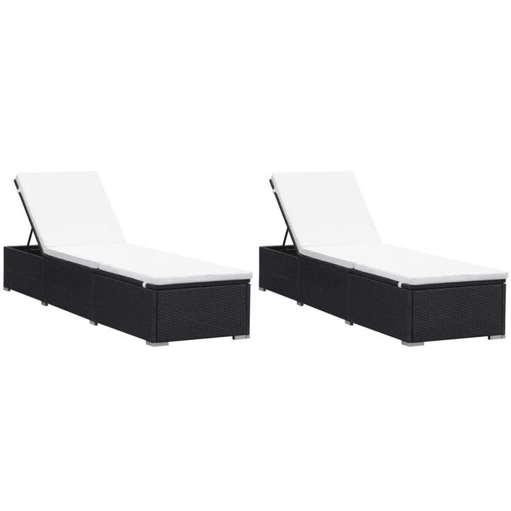vidaXL Ligbedden met kussens 2 st poly rattan zwart, Jardin & Terrasse, Chaises longues, Envoi