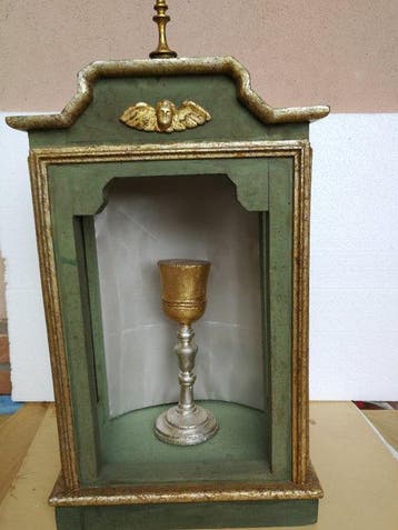 Ancien reliquaire/tabernacle avec calice - 58 cm (2) - Bois,, Antiquités & Art