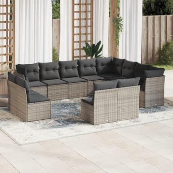 vidaXL 12-delige Loungeset met kussens poly rattan grijs, Verzenden, Loungeset
