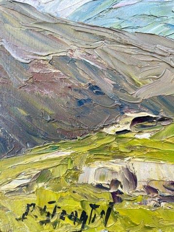 École française (XX) - Paysage de montagne - Vallée de, Antiquités & Art