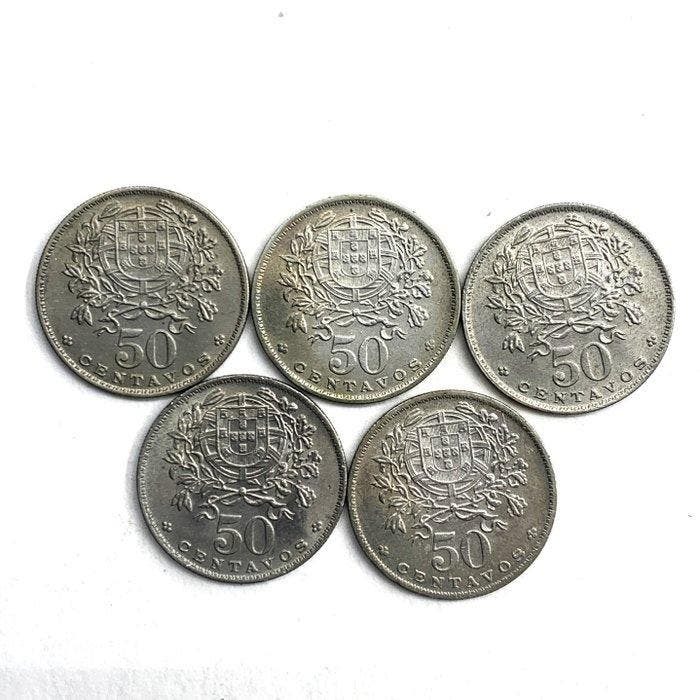 Portugal. 5x 50 Centavos Alpaca Coins, Timbres & Monnaies, Monnaies | Europe | Monnaies non-euro