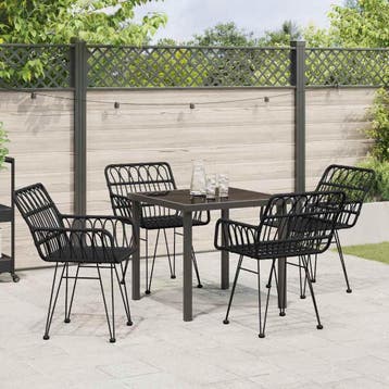 vidaXL Tuin Eettafel Set 5 pcs Zwart Gepoedercoat staal, Verzenden, Nieuw