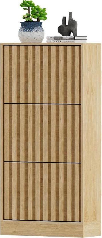 UEV Schoenenkast met 3 kleppen hout, schoenenrek smal (natuu, Verzenden, Nieuw