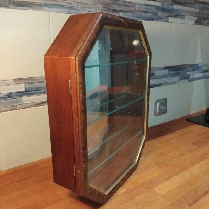 Vitrine - Chêne , placage bois de loupe, miroir, vitre,, Antiek en Kunst, Curiosa en Brocante
