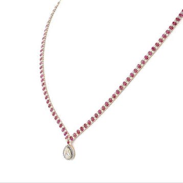 Halsketting - 14 karaat Geel goud - 6.28ct. tw. Robijn -, Nieuw