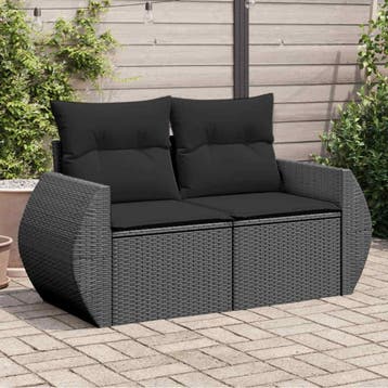 vidaXL Tuinbank met kussens 2-zits zwart poly rattan, Tuin en Terras, Verzenden, Nieuw