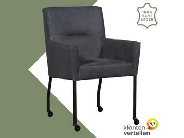 Leren eetkamerstoel met wieltjes en armleuning Lucky -, Huis en Inrichting, Stoelen, Bohemian, Industrieel, Modern, Scandinavisch